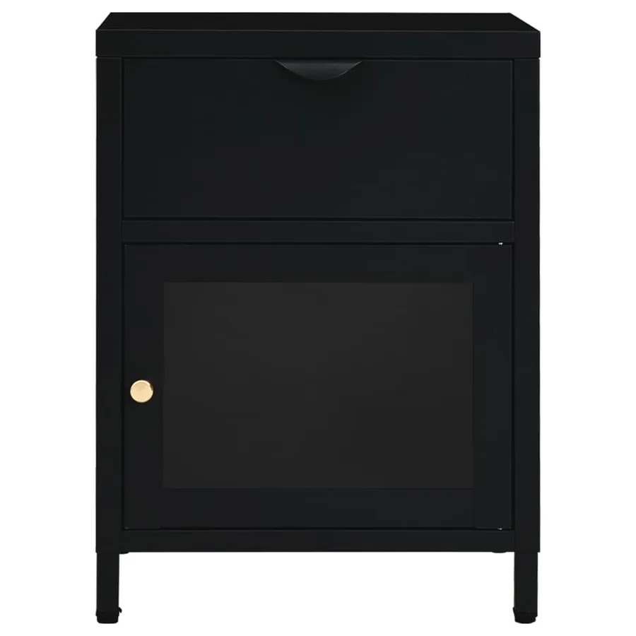 Table de chevet Noir 40x30x54,5 cm Acier et verre - 3