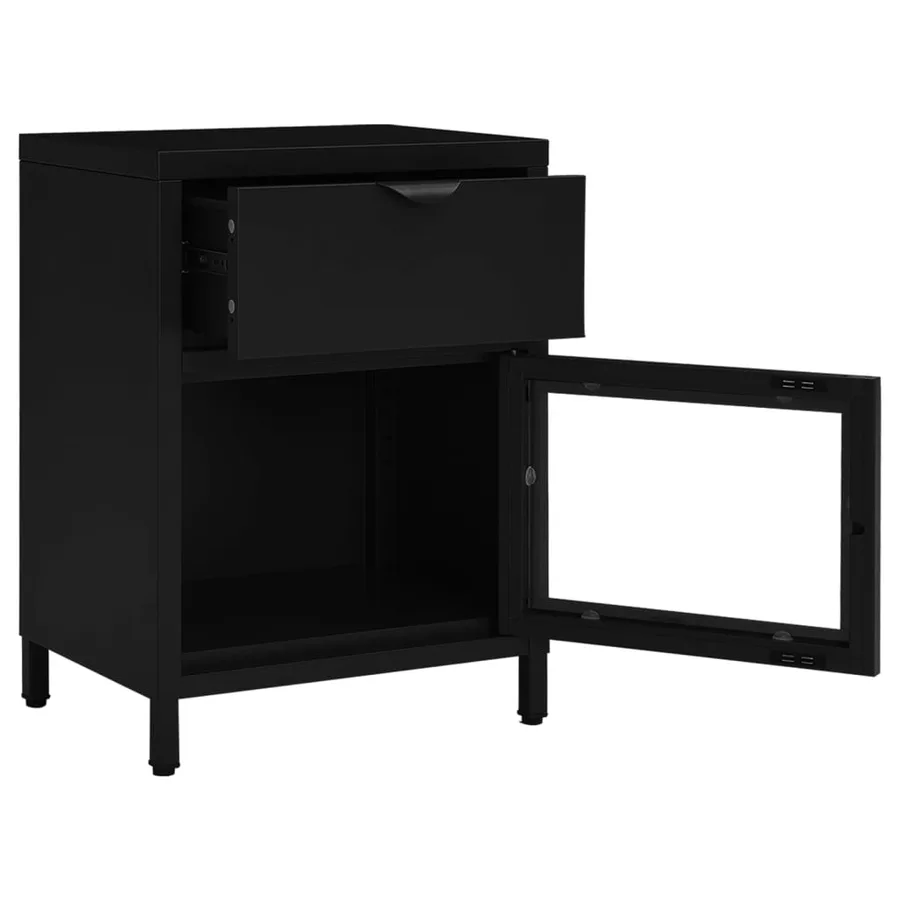Table de chevet Noir 40x30x54,5 cm Acier et verre - 6