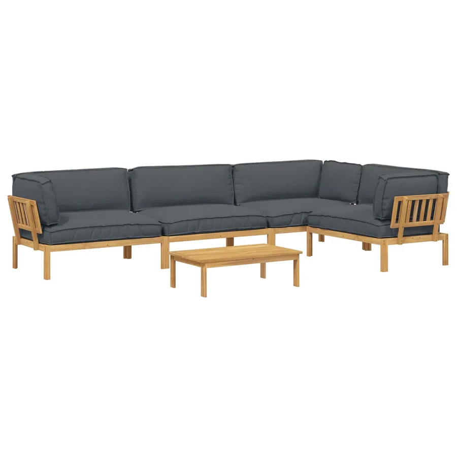 Ensemble de Canapés Uni 5 pcs Anthracite Bois d'Acacia Massif - 2