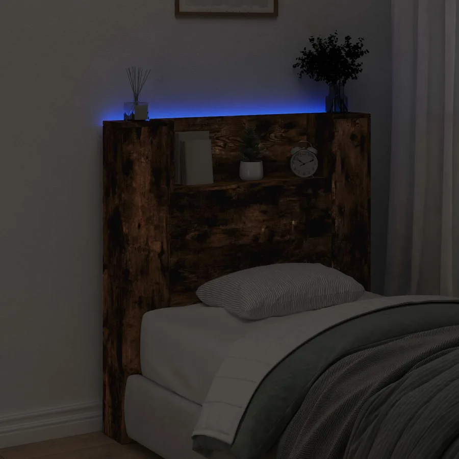 Tête de lit de rangement avec LED Chêne fumé Bois d'ingénierie - 4