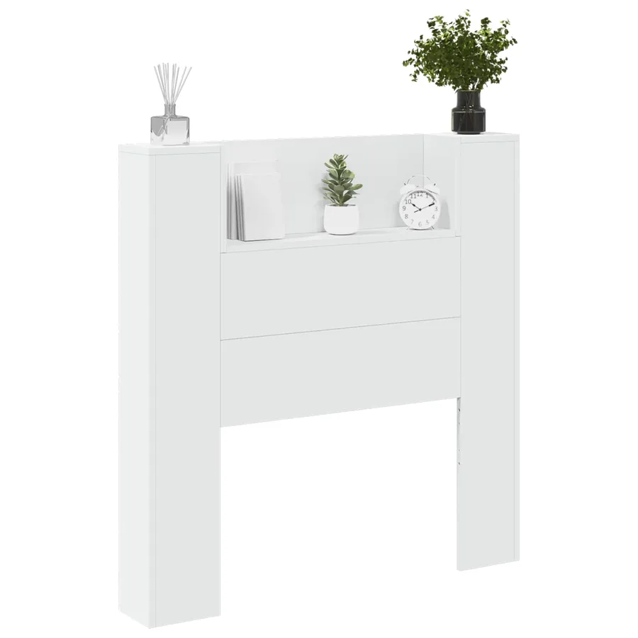 Tête de lit de rangement avec LED Blanc Bois d'ingénierie - 3
