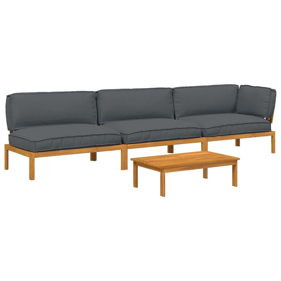 Ensemble de Canapés Uni 4 pcs Anthracite Bois d'Acacia Massif - 2