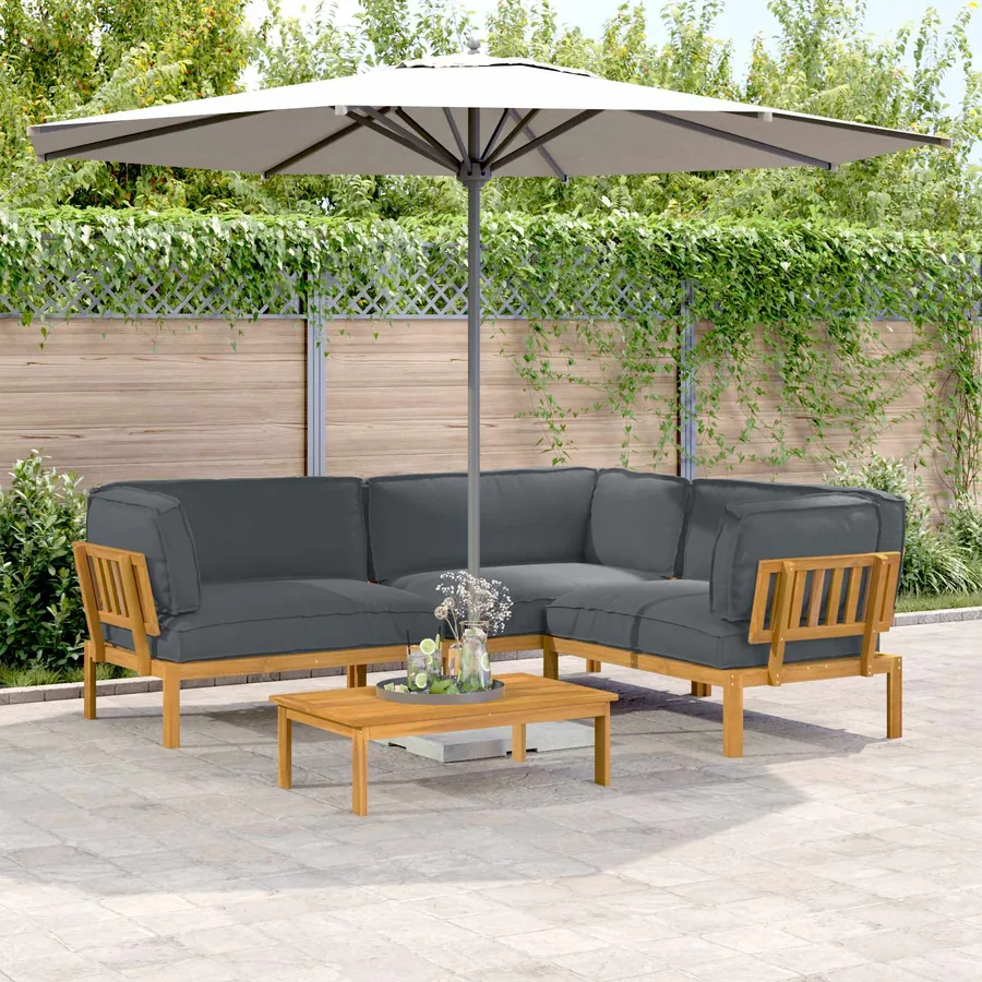 Ensemble de Canapés Uni 4 pcs Anthracite Bois d'Acacia Massif