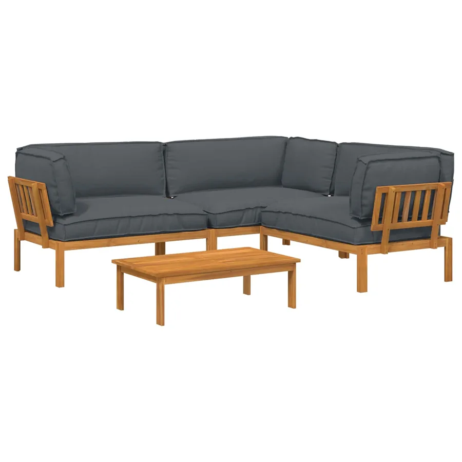 Ensemble de Canapés Uni 4 pcs Anthracite Bois d'Acacia Massif - 2