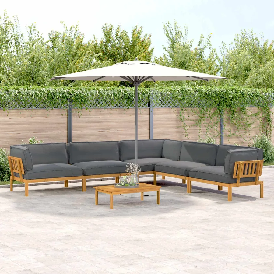 Ensemble de Canapés Uni 6 pcs Anthracite Bois d'Acacia Massif