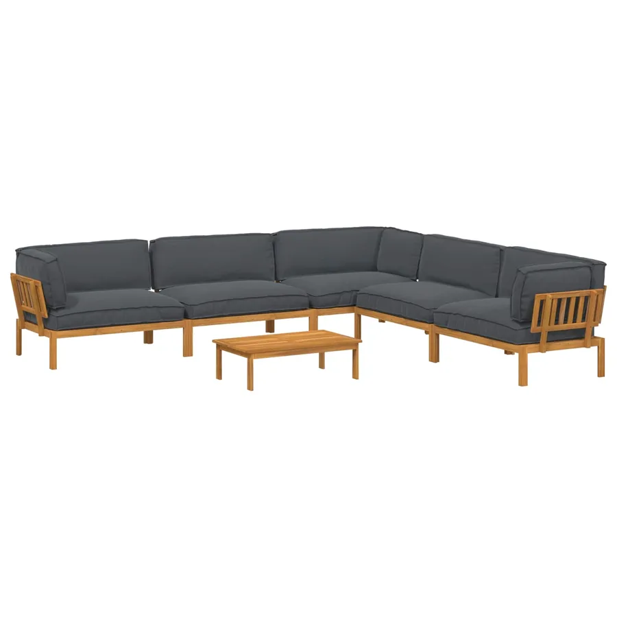 Ensemble de Canapés Uni 6 pcs Anthracite Bois d'Acacia Massif - 2