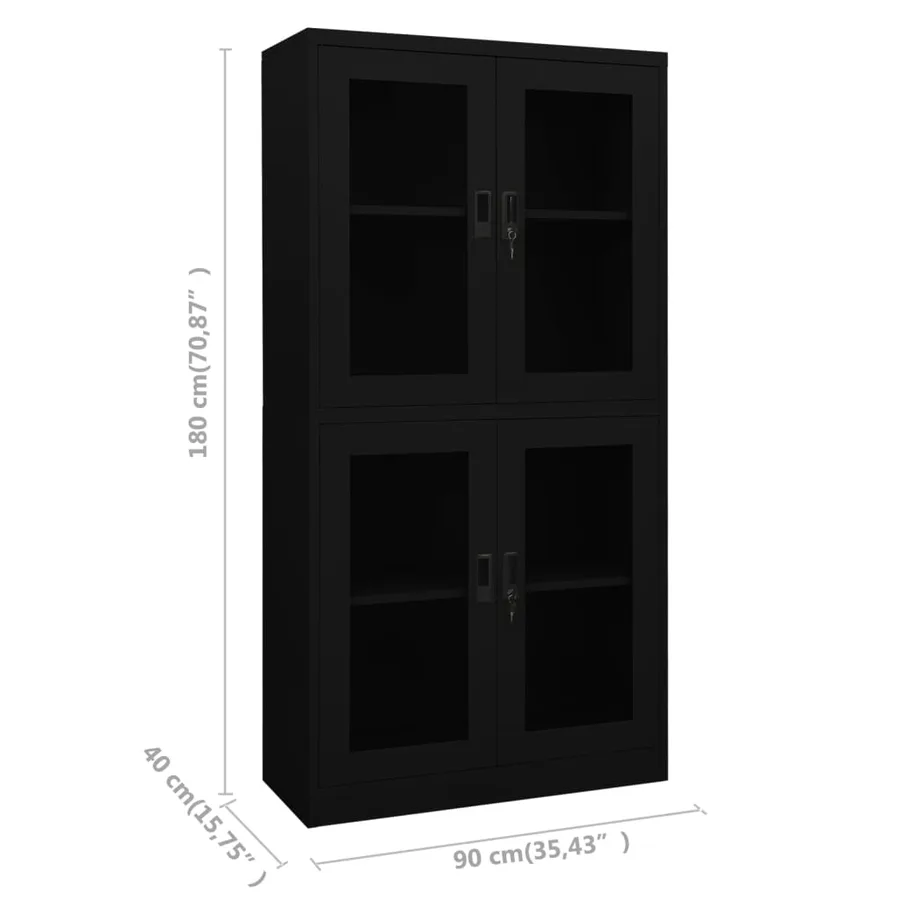 Armoire de bureau Noir 90x40x180 cm Acier et verre trempé - 8