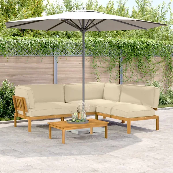 Ensemble de Canapés Uni 4 pcs Beige Bois d'Acacia Massif