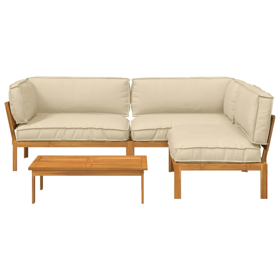 Ensemble de Canapés Uni 4 pcs Beige Bois d'Acacia Massif - 10