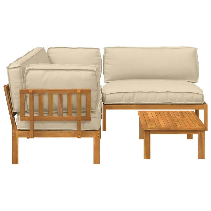 Ensemble de Canapés Uni 4 pcs Beige Bois d'Acacia Massif - 11