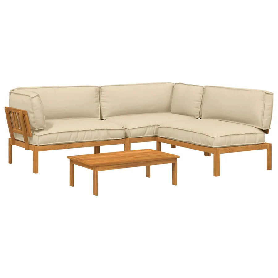 Ensemble de Canapés Uni 4 pcs Beige Bois d'Acacia Massif - 2