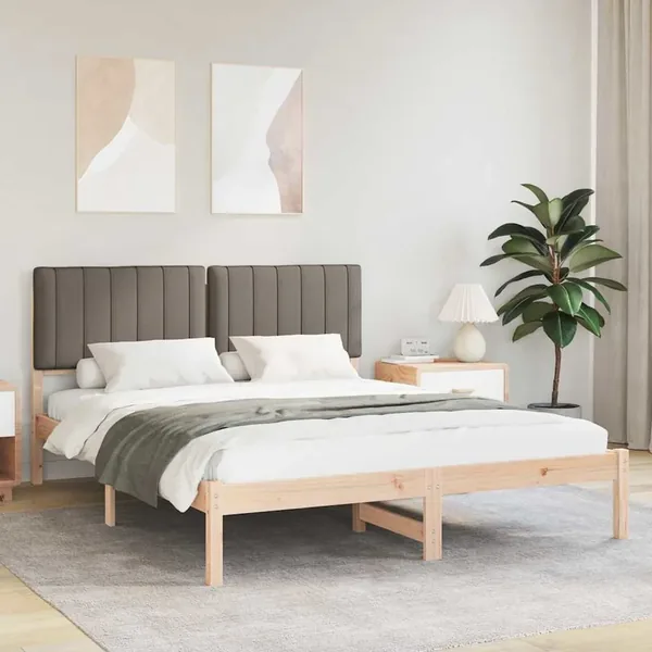 Cadre de lit avec tête de lit rembourrée Taupe 150 x 200 cm