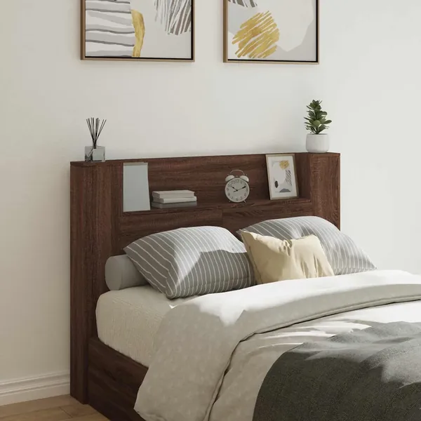 Tête de lit de rangement avec LED Chêne brun Bois d'ingénierie