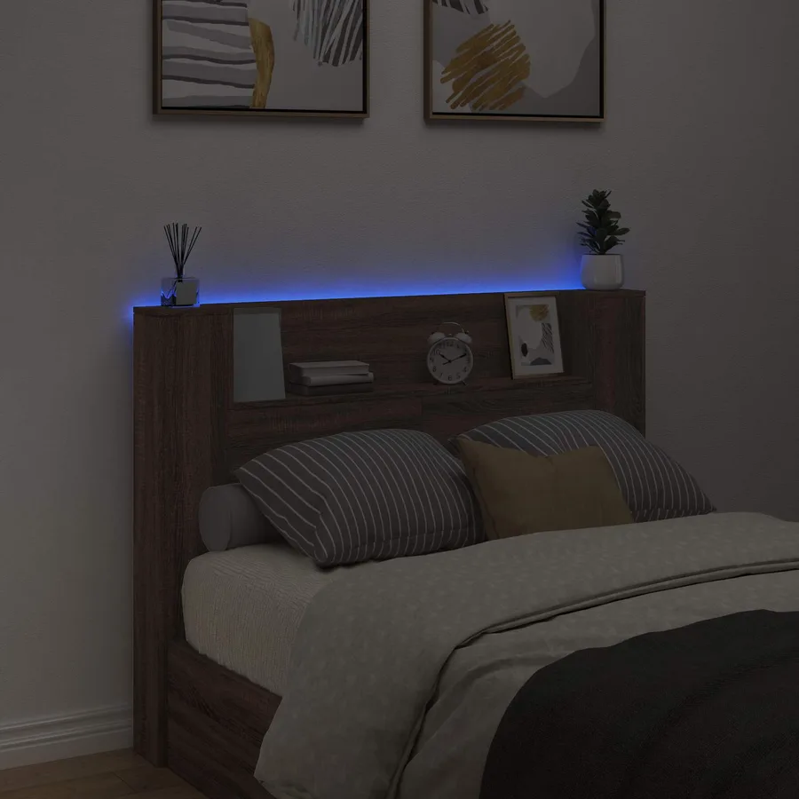 Tête de lit de rangement avec LED Chêne brun Bois d'ingénierie - 4