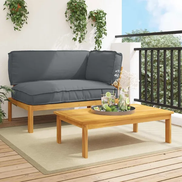 Ensemble de Canapés Uni 2 pcs Anthracite Bois d'Acacia Massif