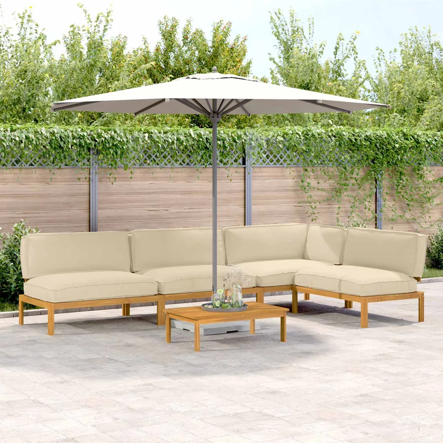 Ensemble de Canapés Uni 5 pcs Beige Bois d'Acacia Massif