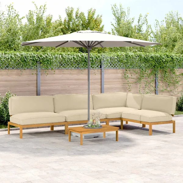 Ensemble de Canapés Uni 5 pcs Beige Bois d'Acacia Massif