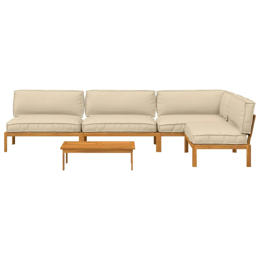 Ensemble de Canapés Uni 5 pcs Beige Bois d'Acacia Massif - 10