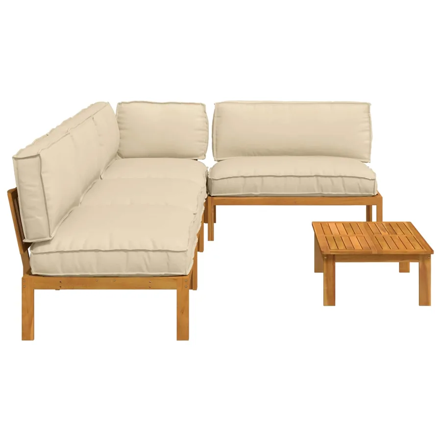 Ensemble de Canapés Uni 5 pcs Beige Bois d'Acacia Massif - 11