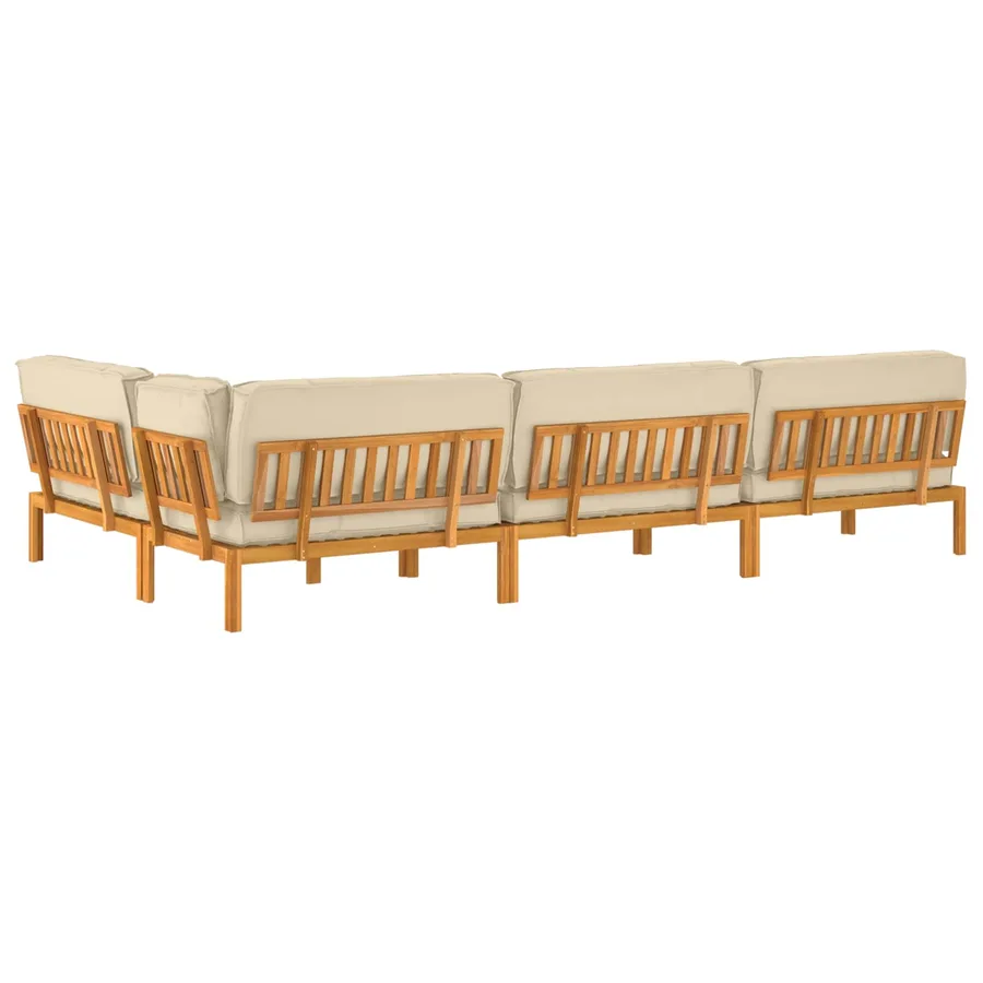 Ensemble de Canapés Uni 5 pcs Beige Bois d'Acacia Massif - 12