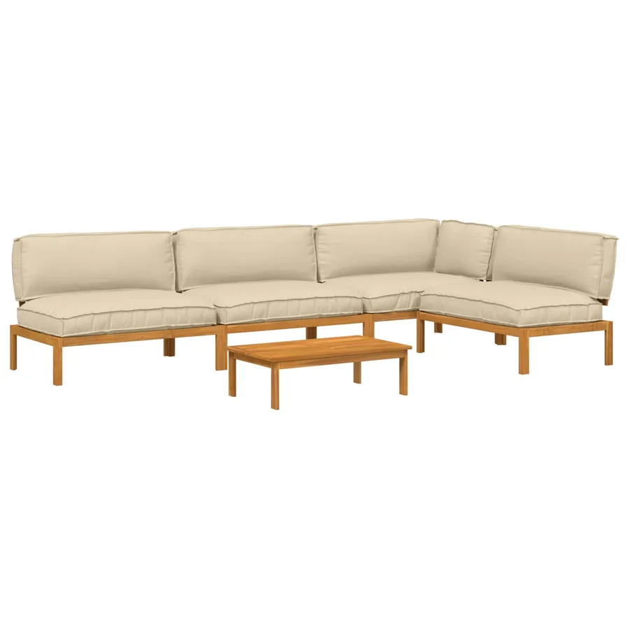 Ensemble de Canapés Uni 5 pcs Beige Bois d'Acacia Massif - 2