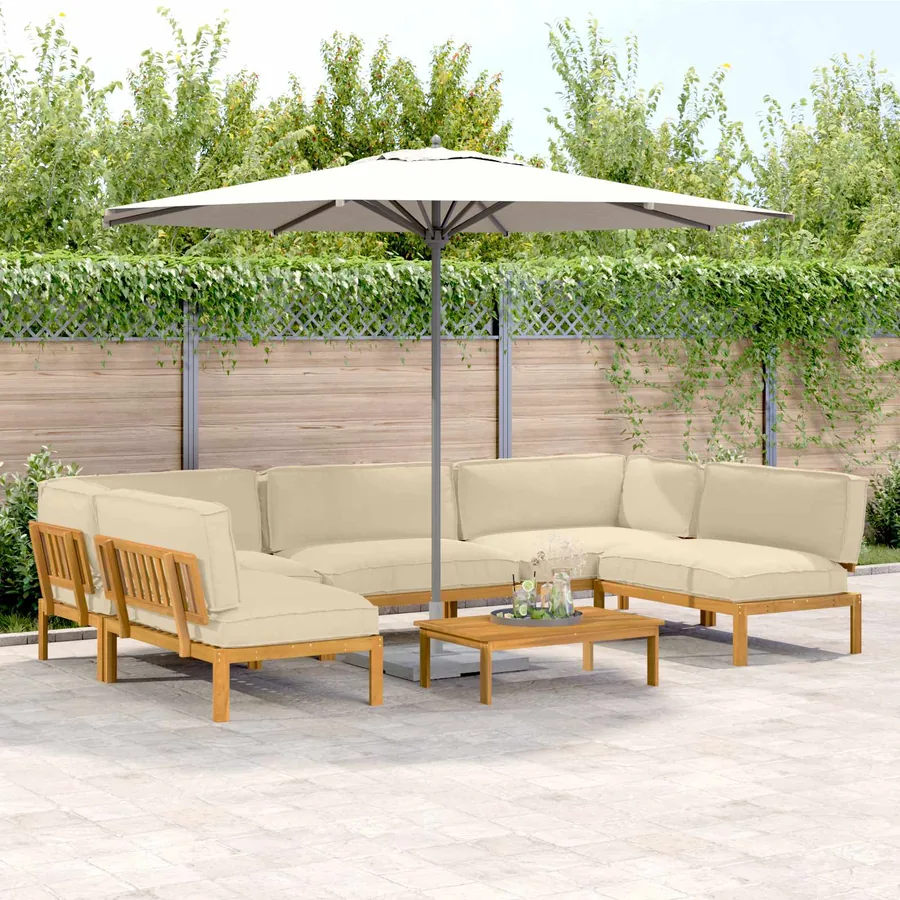 Ensemble de Canapés Uni 6 pcs Beige Bois d'Acacia Massif