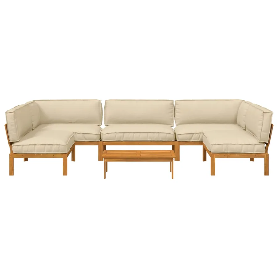 Ensemble de Canapés Uni 6 pcs Beige Bois d'Acacia Massif - 10