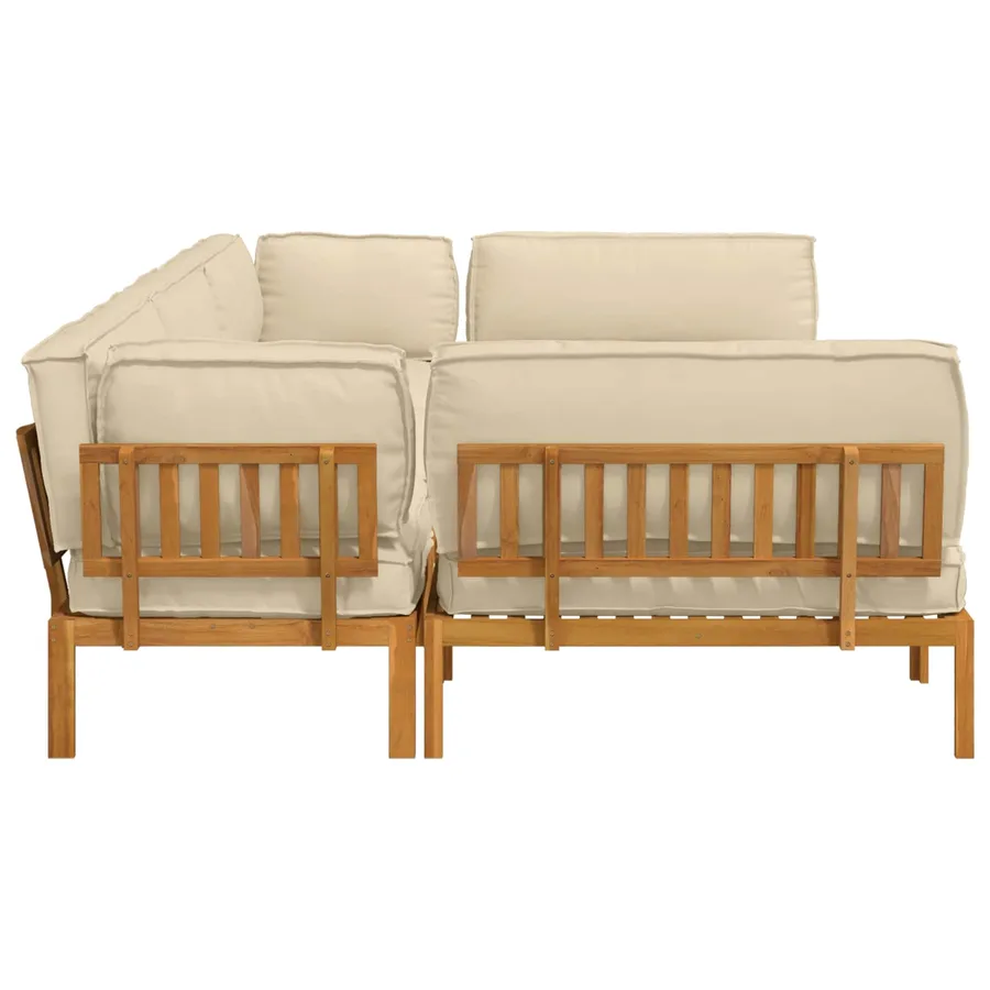 Ensemble de Canapés Uni 6 pcs Beige Bois d'Acacia Massif - 11