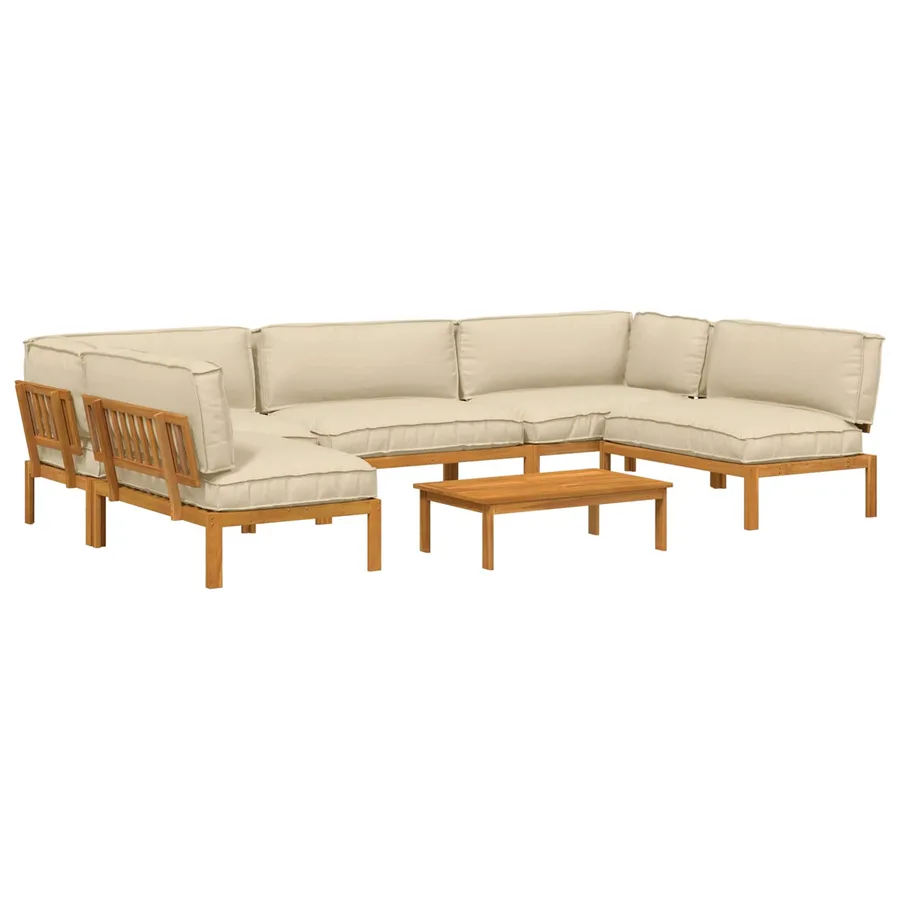 Ensemble de Canapés Uni 6 pcs Beige Bois d'Acacia Massif - 2