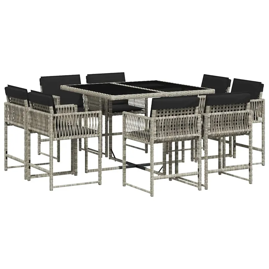 Ensemble à manger de jardin et coussins 9 pcs gris clair rotin - 2