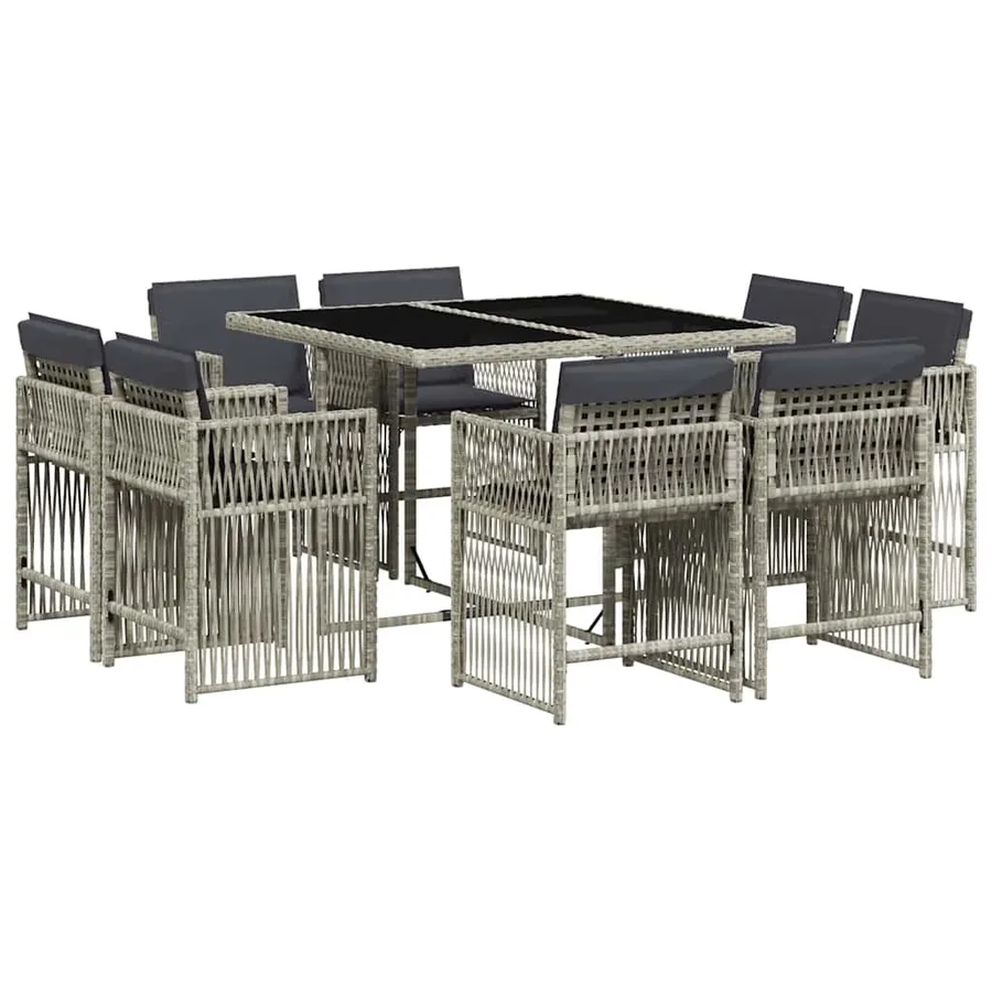 Ensemble à manger de jardin et coussins 9 pcs gris clair rotin - 2