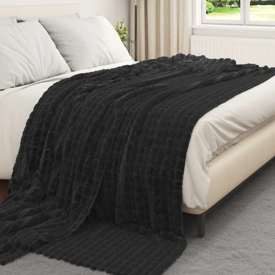 Couvertures à jeter 6 pcs Noir 270 x 240 cm Toison - 3
