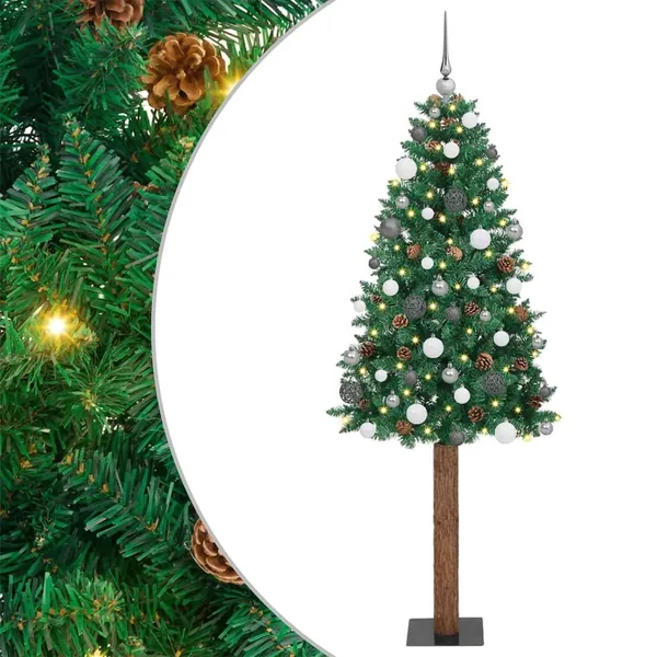 Sapin de Noël mince Vert 180 cm PVC et bois de pin massif