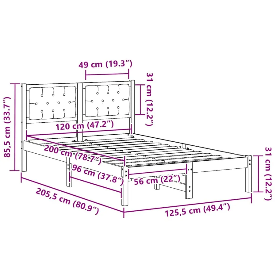 Cadre de lit Gris clair 120 x 200 cm Pin massif - 11