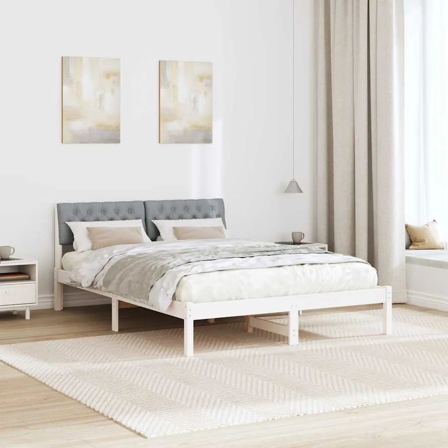 Cadre de lit avec tête de lit Blanc et gris clair 150 x 200 cm - 4