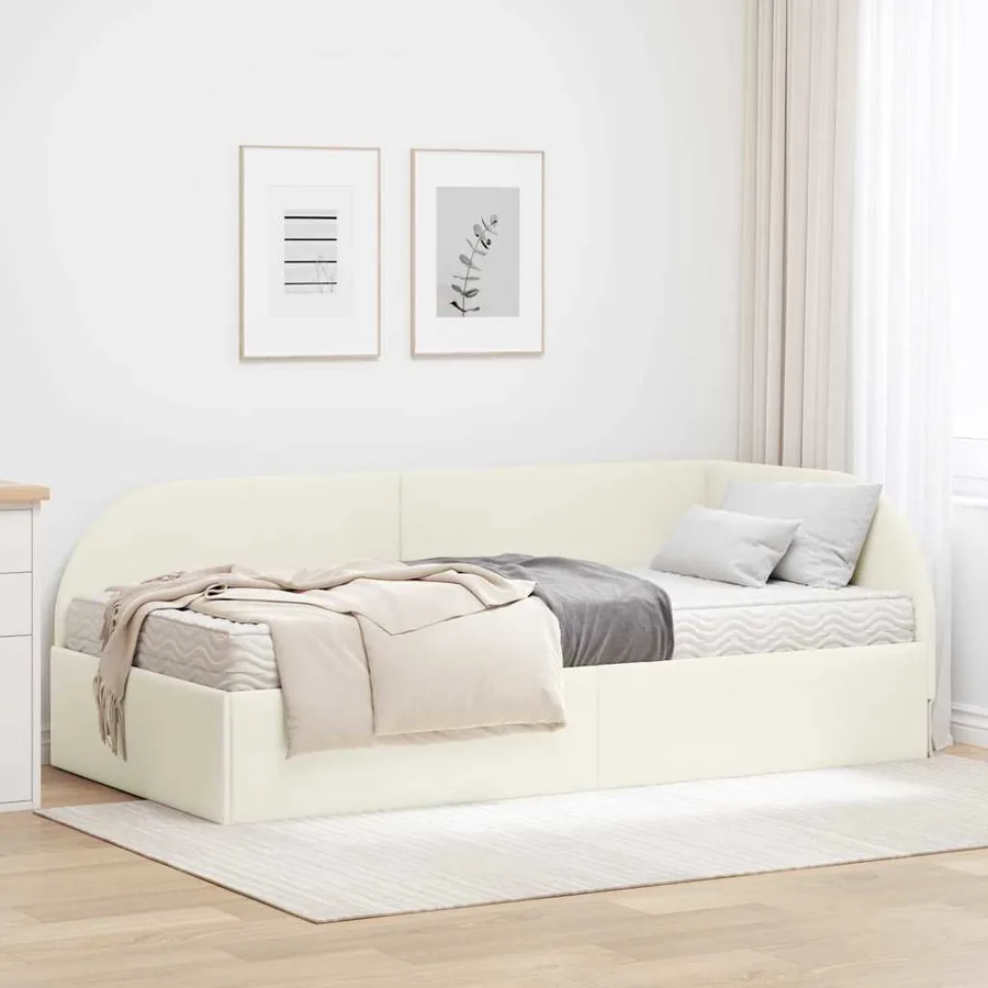 Cadre de lit d'angle avec matelas 2 pcs Crème Velours