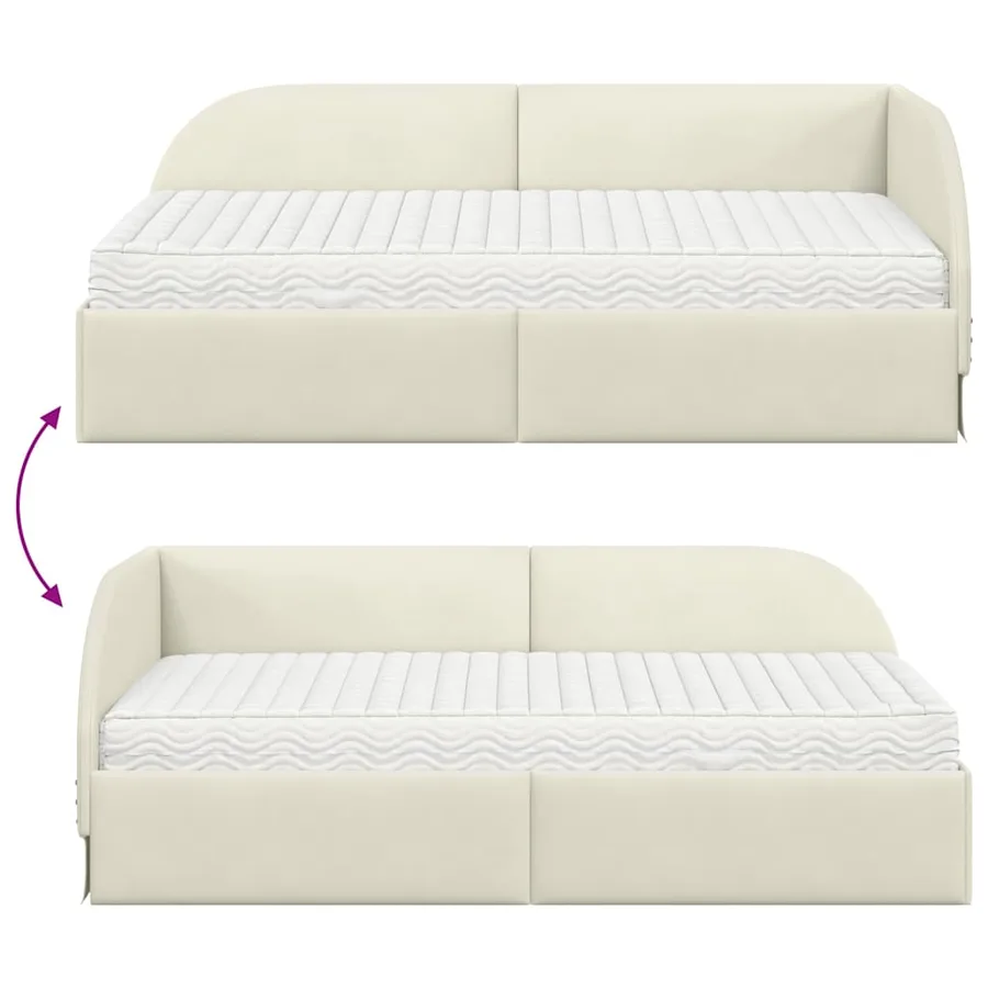 Cadre de lit d'angle avec matelas 2 pcs Crème Velours - 12