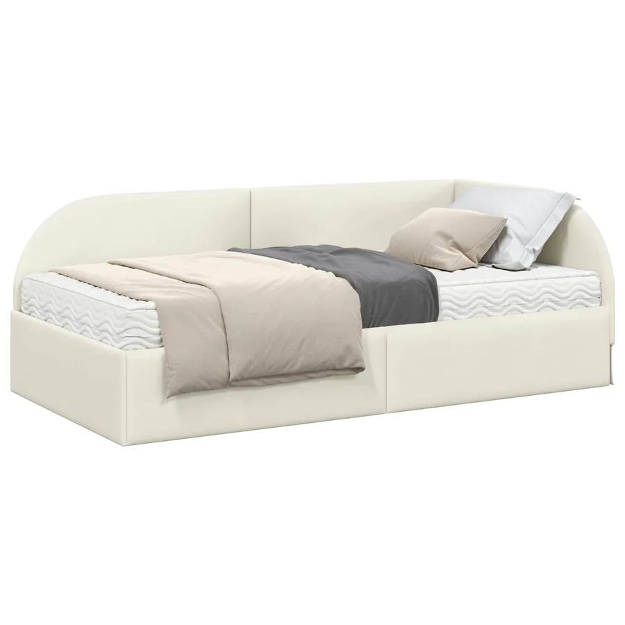 Cadre de lit d'angle avec matelas 2 pcs Crème Velours - 2