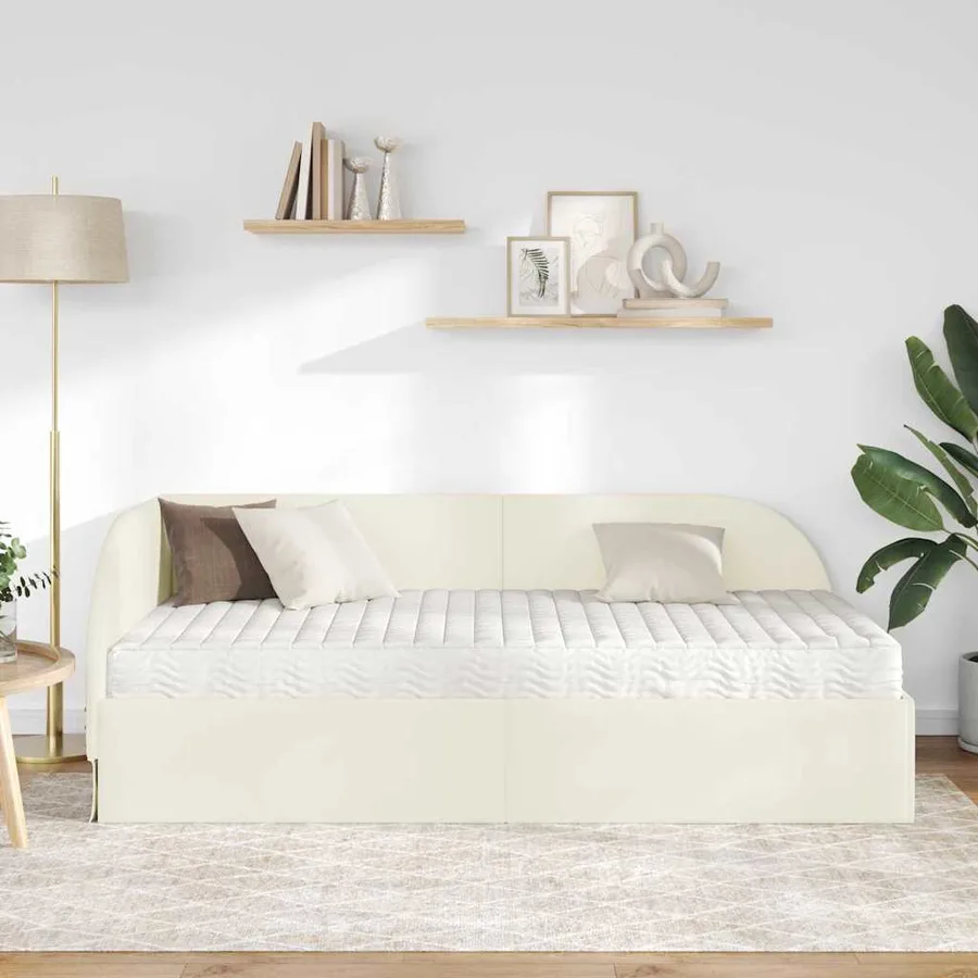 Cadre de lit d'angle avec matelas 2 pcs Crème Velours - 3