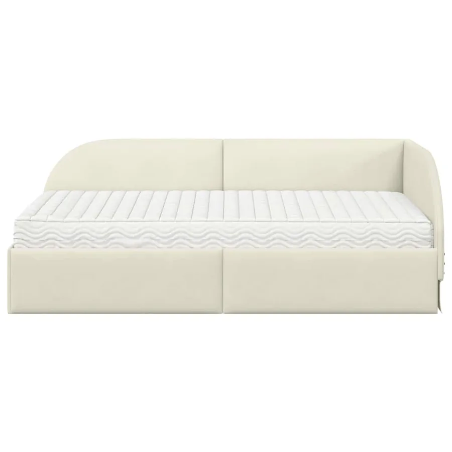 Cadre de lit d'angle avec matelas 2 pcs Crème Velours - 5