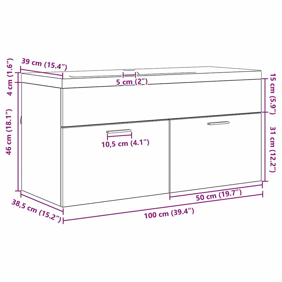 Armoire de salle de bain Chêne noir 100 x 38,5 x 46 cm - 12