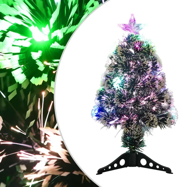 Arbre de Noël pré-éclairé vert et blanc 64 cm fibre optique