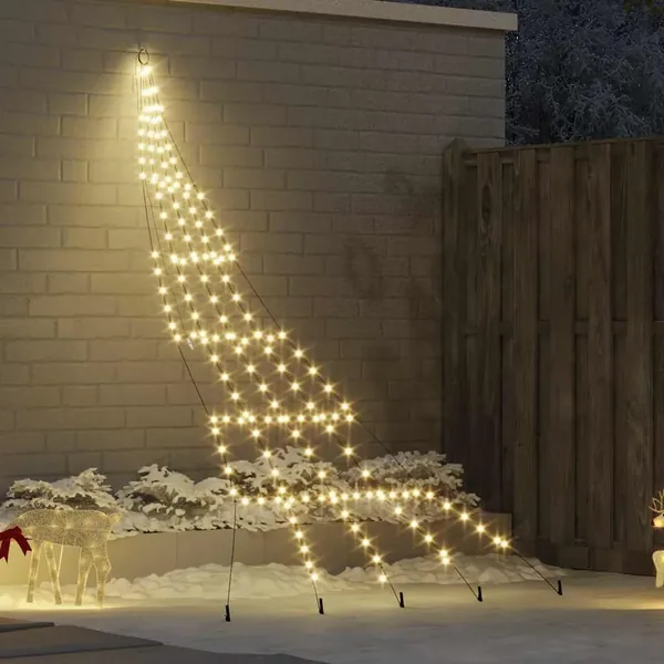 Arbre de Noël LED avec piquets au sol Blanc chaud 306 cm Métal