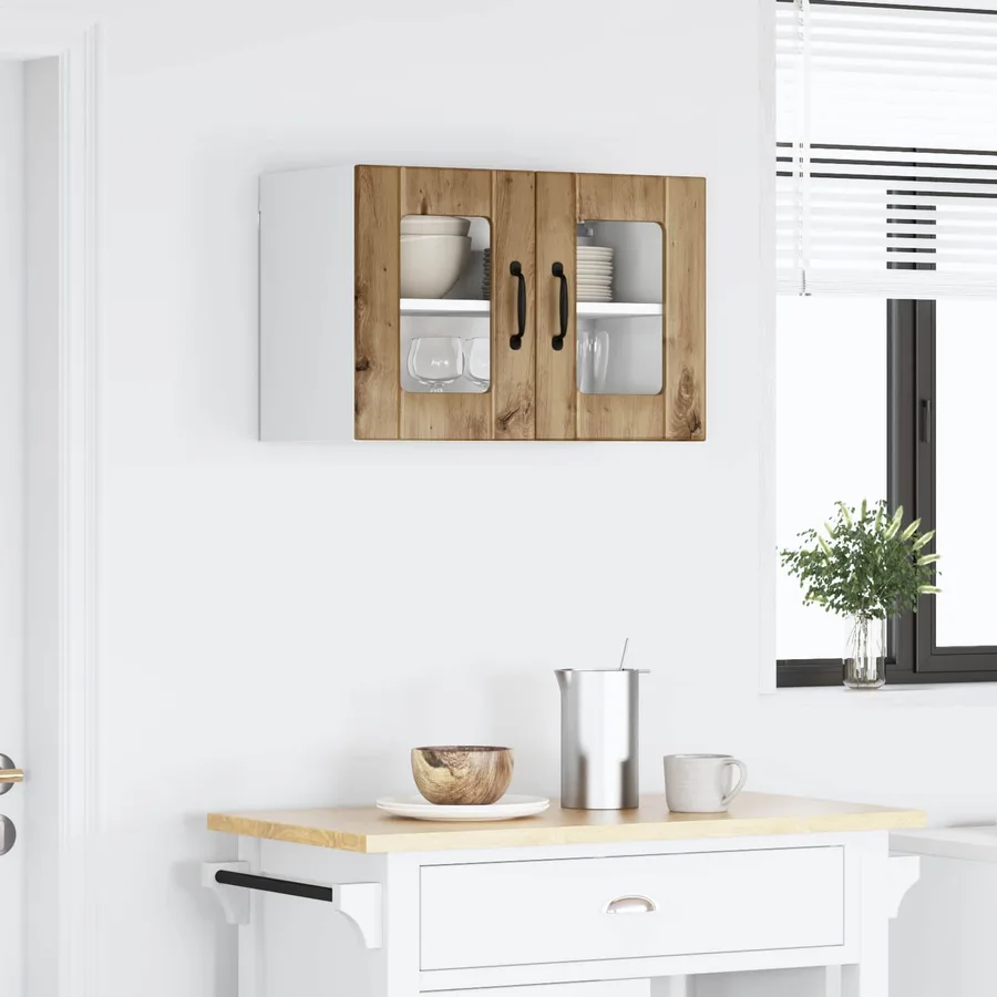 Cabinet en verre mural LUCCA Chêne artisanal 60 x 31 x 40 cm - 4
