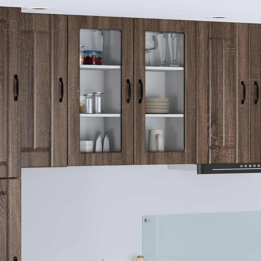 Cabinet en verre mural LUCCA 2 pcs Chêne brun 40 x 31 x 80 cm