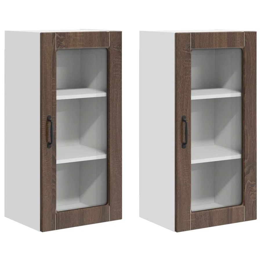 Cabinet en verre mural LUCCA 2 pcs Chêne brun 40 x 31 x 80 cm - 2