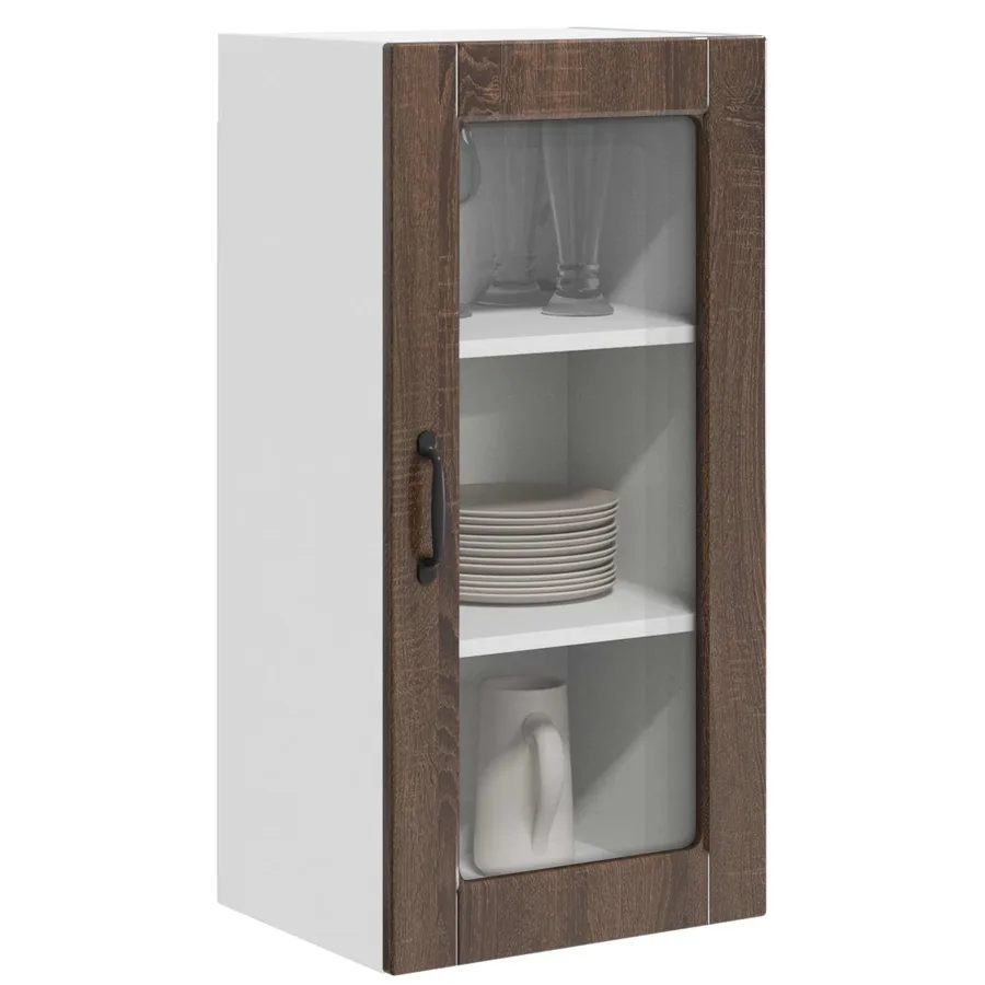 Cabinet en verre mural LUCCA 2 pcs Chêne brun 40 x 31 x 80 cm - 3