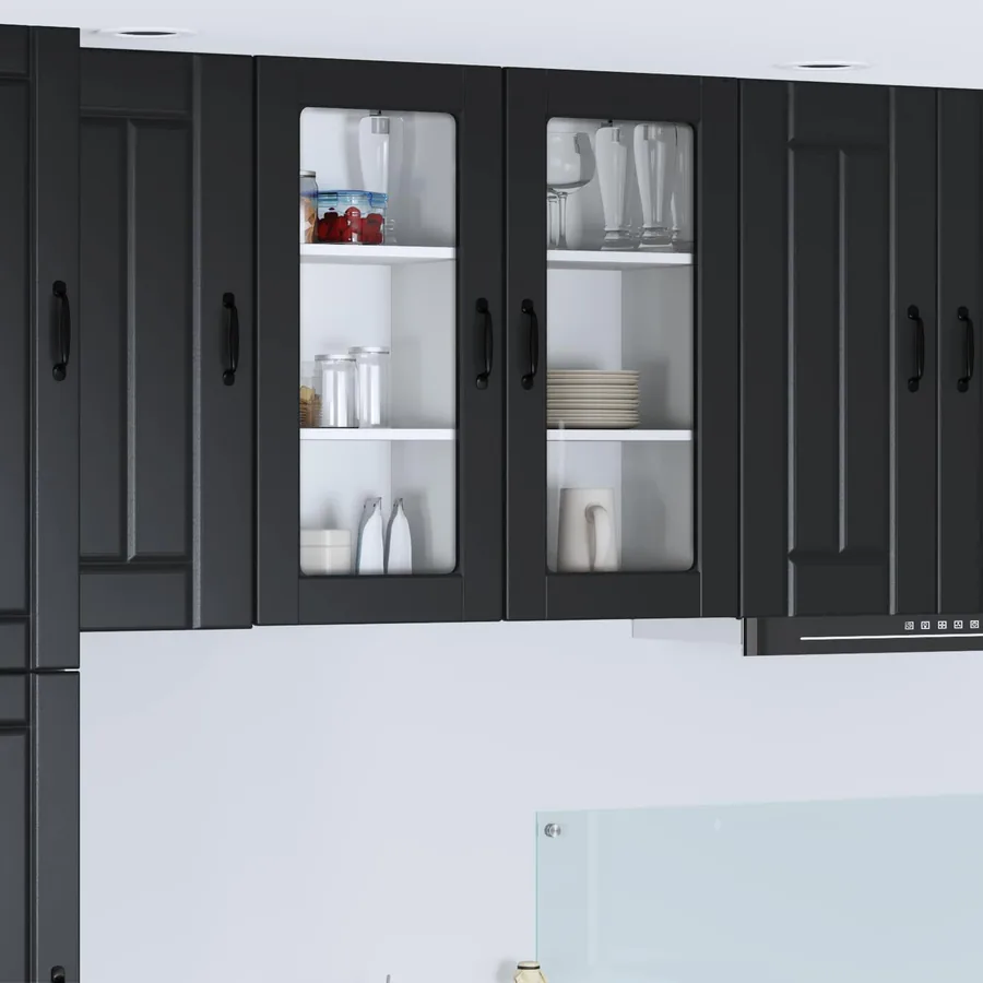 Cabinet en verre mural LUCCA 2 pcs Noir 40 x 31 x 80 cm