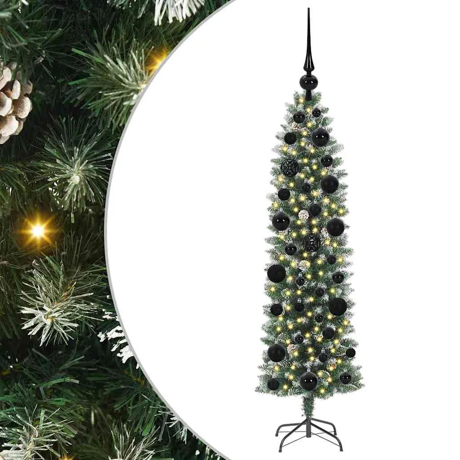 Arbre de Noël artificiel slim avec 150 LED Vert et blanc 120 cm - 2