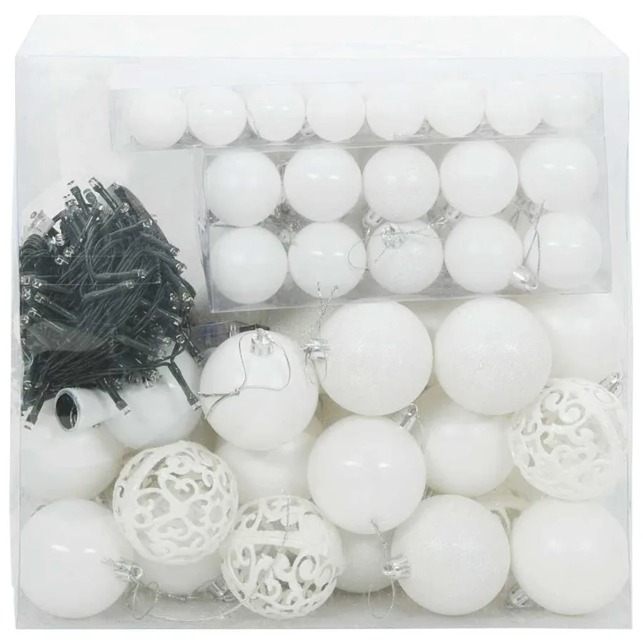 Ensemble de Boules de Noël avec 300 LED 120 pcs Blanc Plastique - 3